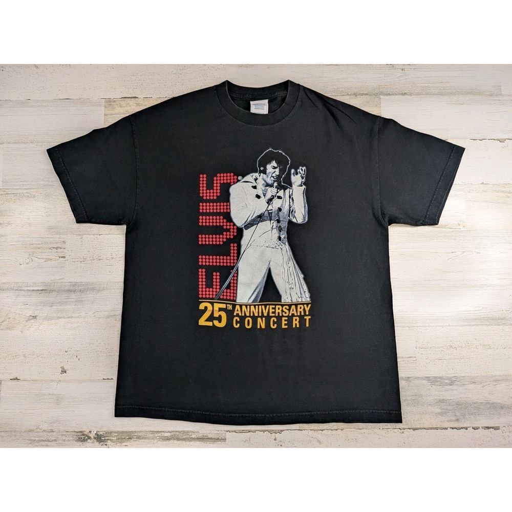 Vintage 2002 Elvis Shirt Mens XL 25th Anniversary Concert Double Sided Black